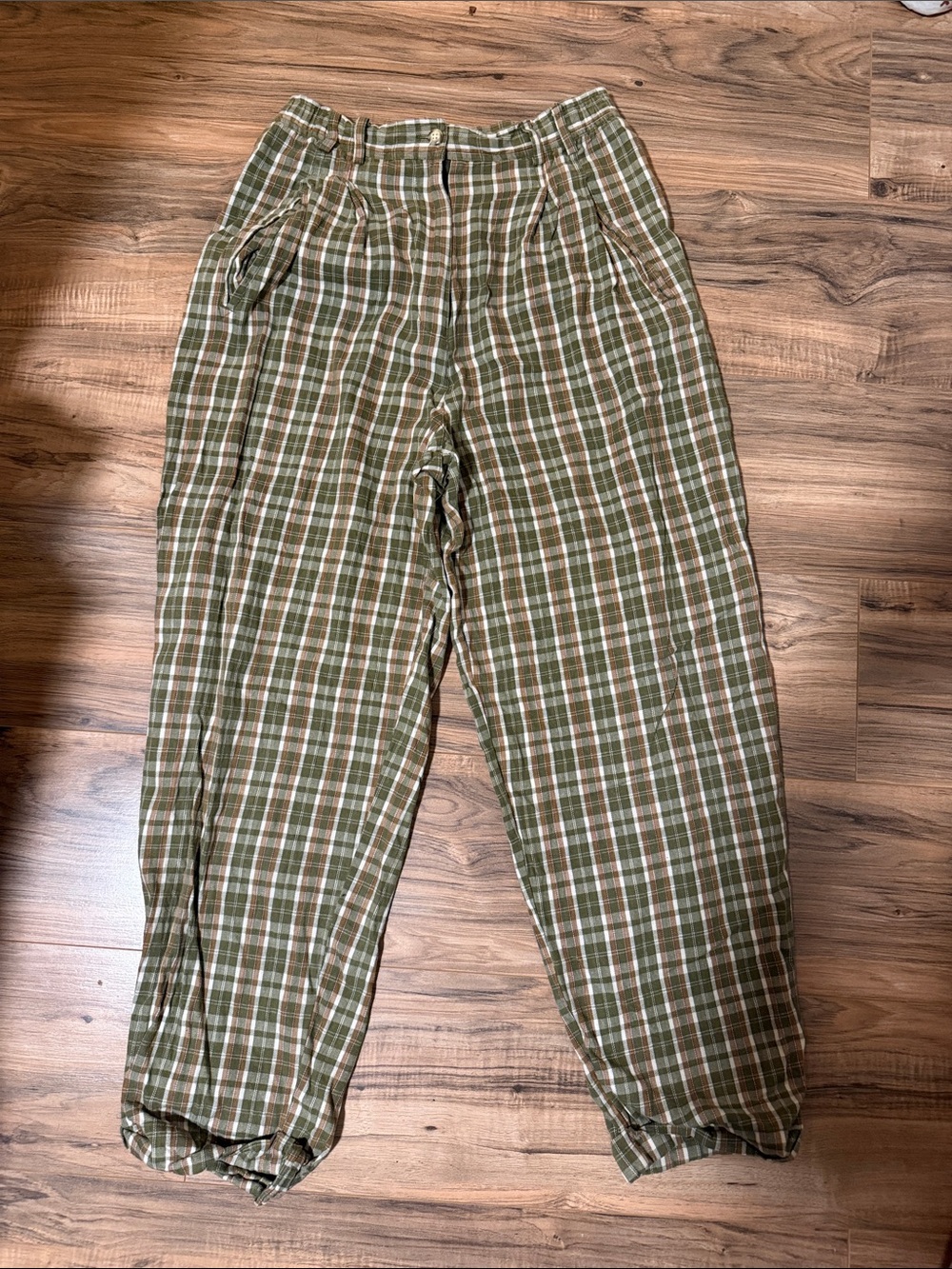 Green Plaid Casual Pants